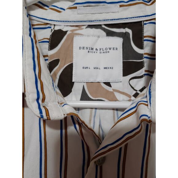 Mens Denim & Flowers Ricky Singh Button Front sz L - Picture 2 of 4